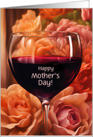 Mothers Day Red Wine and Flowers Humorous Customizable Cover Text card