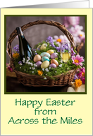 Easter From Across the Miles Humorous Easter Basket with Wine Custom card