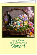 Sister Funny Happy Easter with Wine in Easter Basket Customizable card