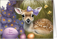 Goddaughter Happy Easter Cute Fawn with Eggs Customizable Text card