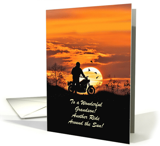 Grandson Birthday with Biker and Sunset Inspirational... (1818302)
