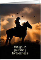 Get Well Country Western Cowgirl with Horse in Sunset Custom card