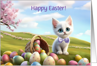Happy Easter Cute Kitten with Easter Basket and Eggs Custom Text card