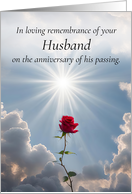 Husband Loss Anniversary of Death Remembrance with Kind Words Rose card