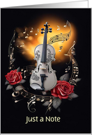 Just a Note Blank Note Card Violin Musical Notes and Roses Custom card