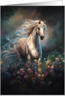 Horse and Flowers Beautiful Blank Note with Flowing Mane and Tail card