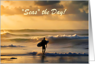 Birthday Surfer and Surfboard Surfing with Waves Beach Coastal Custom card