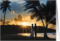 Wedding Congratulations with A Bride and Groom on the Beach at Sunset card