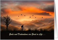 Birthday Bicycle and Rider Cyclist Sunset with Birds Custom Text card