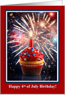 4th of July Birthday with Cupcake Candle and Fireworks Star Sprinkles card