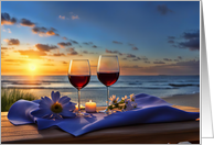 Beach and Wine with Sunset on the Water Flowers Candle Blank Note card