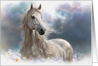 Horse and Flowers with Flowing Mane Artistic Sky and Flowers Blank card