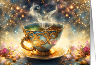 Tea Cup Mystical Ornate Faux Gold Scrolling Magical Fun Blank card