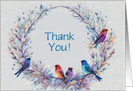 Thank You Birds on a Pretty Wreath Colorful Custom Cover Text Blank card