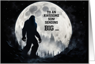 Son Happy Birthday with Bigfoot in Silhouetted Full Moon Custom Text card