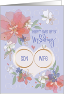 Hand Lettered Floral Wedding for Son and Wife with Two Wedding Rings card