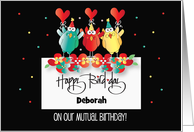 Happy Bird-Day Three Birds on Cake Mutual Birthday with Custom Name card