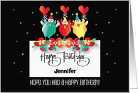 Happy Bird-Day Three Birds on Cake Belated Birthday with Custom Name card