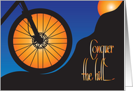 Hand Lettered Conquer the Hill Good Luck Mountain Bike with Bike Wheel card