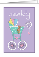 Hand Lettered First Born Child Congratulations Teal Rainbow Stroller card