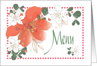 Hand Lettered Christmas Menu Card with Red and White Poinsettias card