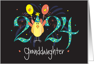 Hand Lettered New Year 2024 for Granddaughter with Bird and Balloons card