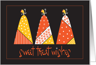 Hand Lettered Halloween Sweet Treat Wishes Candy Corn Pumpkin Trio card