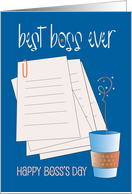 Hand Lettered Boss’s Day Best Boss Ever with Coffee Cup and Papers card