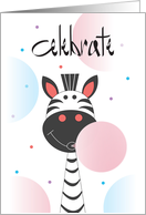 Hand Lettered Birthday Celebrate with Zebra Blowing Round Balloons card