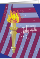 Hand Lettered Statue of Liberty Torch with Patriotic American Flag card