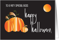 Hand Lettered Halloween for Boss with Pumpkins and Round Full Moon card