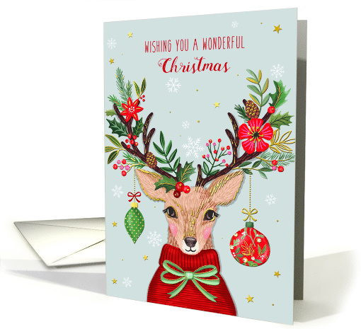 Merry Christmas with Cute Deer and Mistletoe card (1804454)