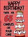 happy birthday, milestone, 65, 65th birthday, turning 65, pensioner, pension, candle cake, cake, plaid