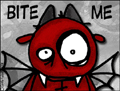 bite me, voodoodle, devil, bat, goth, vampire, dracula, funny, humour, humor, humorous, word play, pun