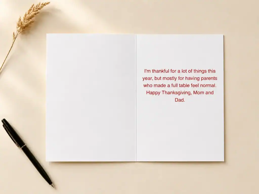 Thanksgiving card for parents with a personalized message