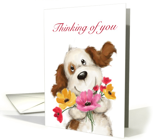A cute dog with colorful flowers for thinking of you. card (1484180)
