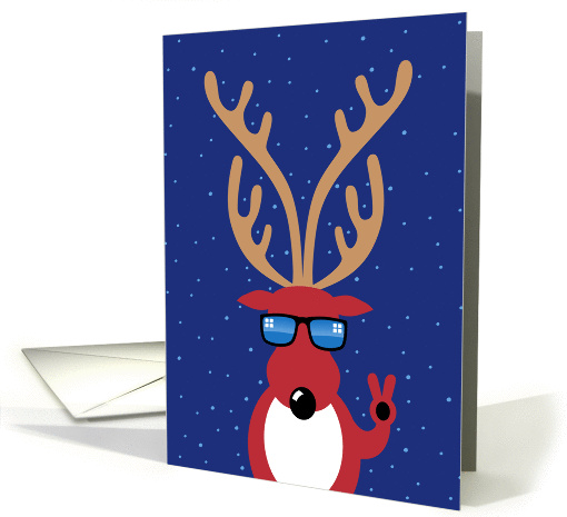 Christmas, Cool Reindeer Giving Peace Sign with Shades card