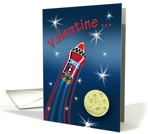 Humorous Retro Spaceship Over the Moon Valentine card (1356952)