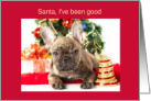 French Bulldog Christmas Tree Santa Good card
