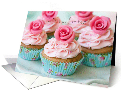 Tea Party Invitation Pastel Rose Cupcakes card (1191598)