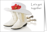 Spur of the Moment Get Together Invitation White Boots and Hat card