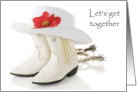 Spur of the Moment Get Together Invitation White Boots and Hat card