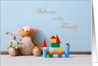 Adoption Boy Welcome to the Family Blue Wall Teddy and Toys card