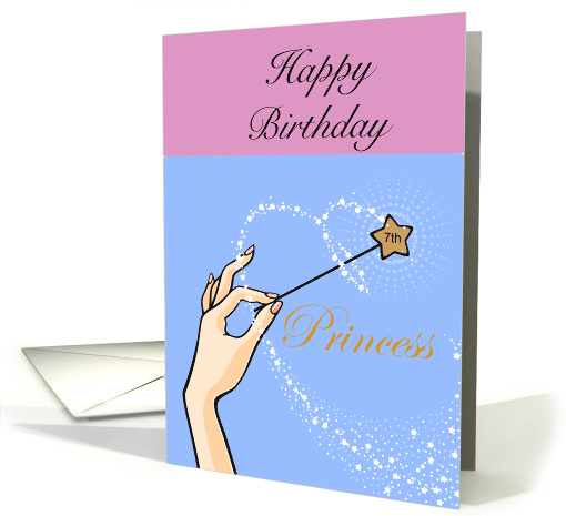 7th Birthday Princess Magic Wand Pink & blue card (1260942)