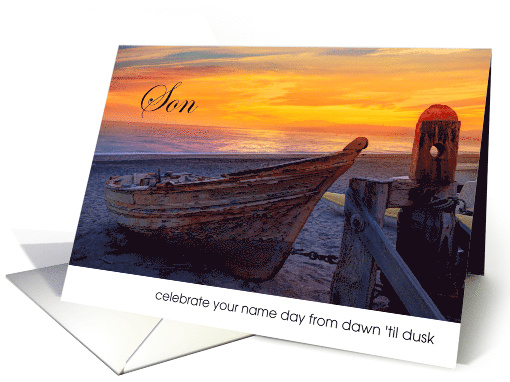 Son Name Day Dawn 'til Dusk Beached Boat card (1265008)