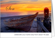 Son Name Day Dawn ’til Dusk Beached Boat card