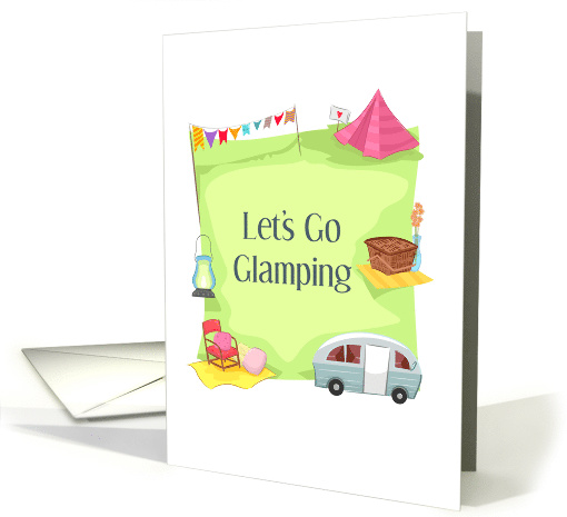 Let's Go Glamping Fancy Tent Trailer and Picnic Invitation card