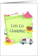 Let’s Go Glamping Fancy Tent Trailer and Picnic Invitation card