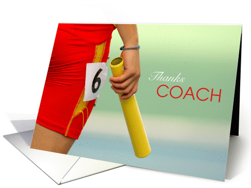 Thank You Coach Relay Baton Track & Field Red and Yellow Athlete card