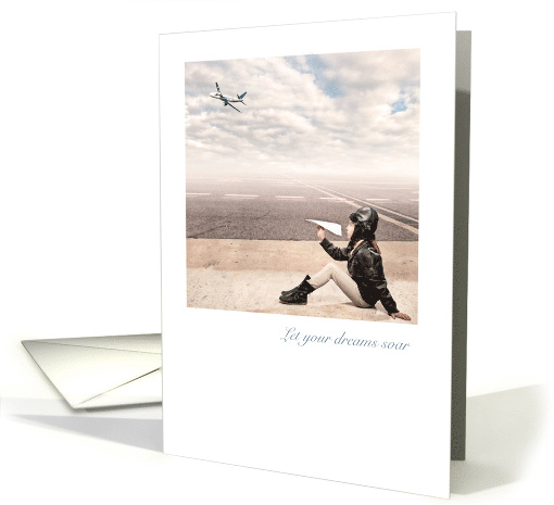 Pilot's License Girl with Airplane Dreams Congratulations card